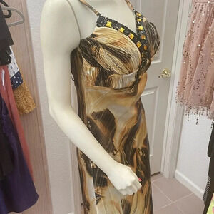 Beautiful jeweled paraf  euro 38 cocktail dress maxi evening gown black/gold